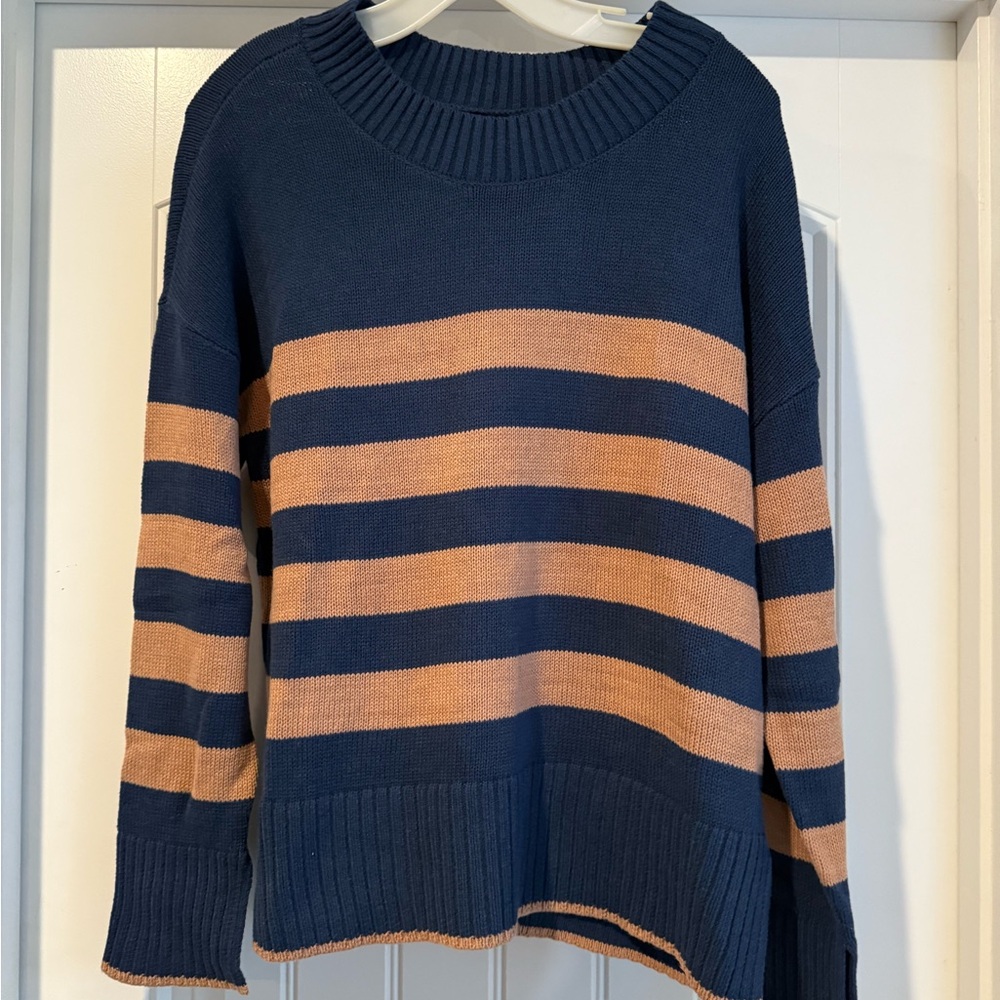 Sonoma Navy and Tan Striped Sweater